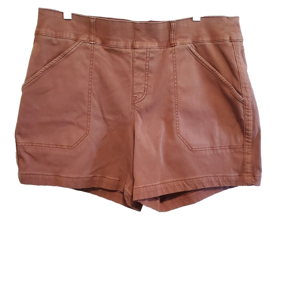 Spanx Twill Utility Pull On Strech Cotton Jean Shorts 1X Rust Brown Burn Orange